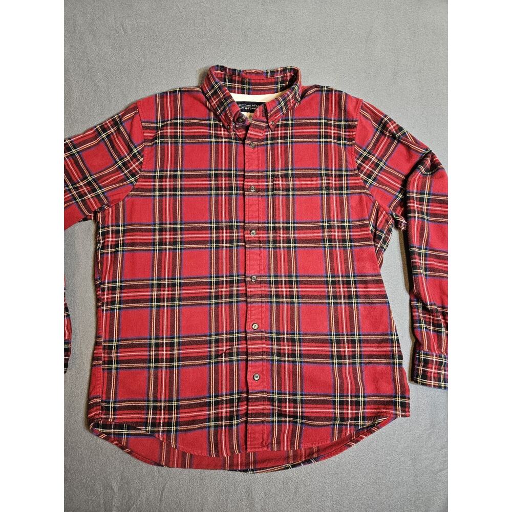 Abercrombie Fitch Shirt Mens XL Soft AF Flannel Red Plaid Button Down Pocket